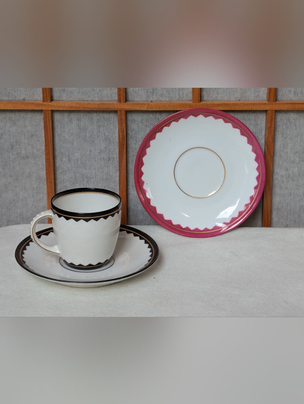 Antique German Art Deco Demitasse Cup & Saucer Set *imperfect + Bonus Red Plate